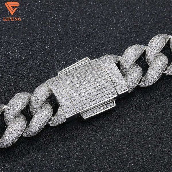 Bracelet personnalisé haut de gamme Men Hip-Hop 15 mm S925 argent 9k 10k 14k 18k Bracelet cubain de Moissanite en or 18k Moisanite