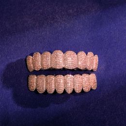 Cubierta de dientes personalizada de alta gama oro rosa Personalización exclusiva Dientes de moissanita Grillz helado Hop 925 Tirantes decorativos de plata Parrillas de dientes brillantes para hombres