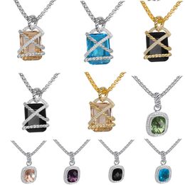 High-end design luxe romantische sieraden diamanten halsketting 925 sterling zilver DY hanger ketting voor mannen en vrouwen 15 mm vierkante edelsteen paar jubileumcadeau