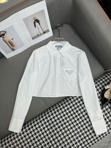 Chemise blanche à manches longues avec boutons à paillettes, design haut de gamme, pour femmes