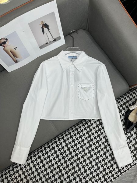 Chemise blanche à manches longues avec boutons à paillettes, design haut de gamme, pour femmes