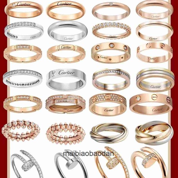 Anneaux de bijoux de créateurs haut de gamme pour femmes Carter Fashion plaqué 18k Gold Classic Love Light Luxury étroit large Single Single Diamond Three Diamond Ring Original 1: 1 LOGO