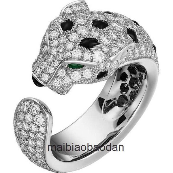 Anneaux de bijoux de créateurs haut de gamme pour femmes Carter 925 Silver CNC Precision Leopard Micro Set Zircon Green Ring and Bielry for Men and Women Original 1: 1 avec un logo réel