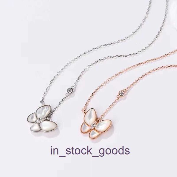 Collier de créateur haut de gamme Vanclef S925 Collier Butterfly blanc en argent pur Silver Girl Rose Gold Simple Collaire polyvalent chaîne Fée Original 1TO1 avec logo réel