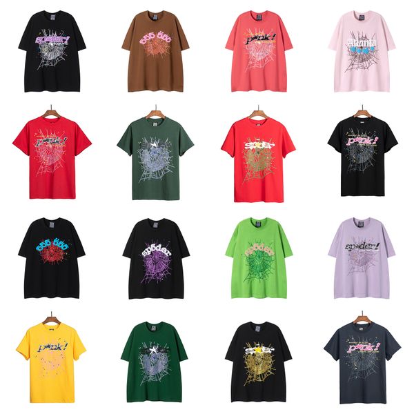 Camiseta de diseño de alta gama Camiseta de araña de calidad y mujer Patrón de red de araña de espuma de calidad Top de moda American Size S-XL