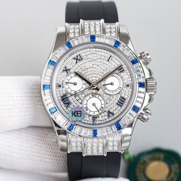 Montres en diamant haut de gamme pour hommes, montre-bracelet Ice Out pour hommes, lumineux, saphir, diamants, lunette, bracelet en caoutchouc, boîte verte, cadran arabe, étanche, Sport Classi-02