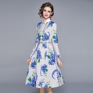 Robe plissée à manches longues pour femmes, haut de gamme, imprimée, nouvelle collection automne 2021, tempérament, robe élégante pour dames, robes de soirée au bureau