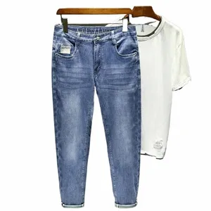 Jeans brodés élastiques haut de gamme hommes Slim Fit Water-wed Cott Lg pantalons style décontracté hommes dans différentes tailles T9Sq #