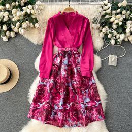 High -end elegante jurk herfst en winter retro paleis stijl patchwork jacquard taillband jurk temperament beroemdheid jurk