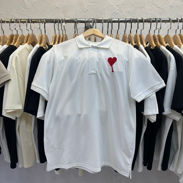 Polo en coton à manches courtes brodé haut de gamme T-shirt pour hommes vêtements de mode coréenne été luxe haut à motif d'amour