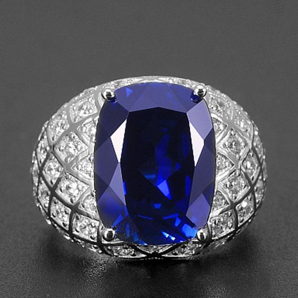 Bague saphir rectangulaire ouverte et grasse haut de gamme pour hommes, exquise et tendance, pleine de diamants incrustés de simulation de zircon, bague tanzanite bleu foncé