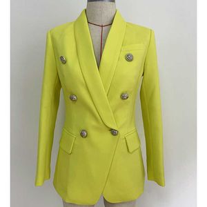 Veste de costume mi-longue de bureau de tempérament de tissu haut de gamme féminin automne et hiver blazer en métal à double boutonnage pour dames 210527