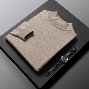 Haut de gamme marque de mode moitié col roulé tricoté pull hommes automne hiver laine pull décontracté vêtements 210909