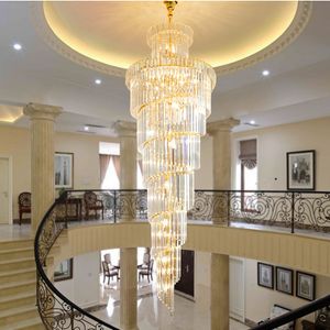 High-end mode kristallen kroonluchter dubbele trap kroonluchter verlichting eenvoudige villa hotel spiraal trap lamp lange hanglampen
