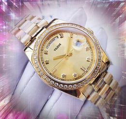 Reloj con anillo de diamantes para mujer de moda de gama alta 36 mm Fecha Fecha Hora Semana Relojes mecánicos Reloj Vestido de citas automático Todo color dorado Pulsera Reloj de pulsera