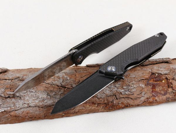 Cuchillo Fodling Flipper de apertura rápida de gama alta AUS-8 Tanto Point Blade TC4 Aleación de titanio + Mango de fibra de carbono Cojinete de bolas EDC Cuchillos de bolsillo