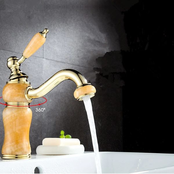 Robinet haut de gamme robinet de salle de bain européen naturel Jade cuivre robinet eau Grifo évier robinet salle de bain accessoires