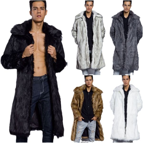 Manteau en fausse fourrure haut de gamme pour hommes, mi-long, tendance, revers chaud, manteau en fausse fourrure de renard