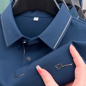 High End Ijs Zijde Comfortabel en Ademend T-shirt Mannen Korte Mouw Zomer Mode Brief Merk Geborduurd Casual Polo Shirt S-4XL