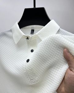 Polo élastique en soie glacée haut de gamme, T-shirt d'été tendance, vêtements respirants pour hommes, haut de luxe à manches courtes, 240305