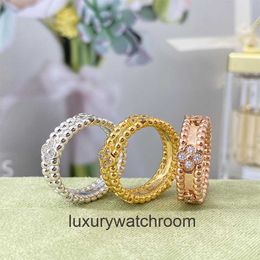 High -end sieradenringen voor Vancleff dames handgemaakte diamanten onderzocht vier blad gelukkige patroonpunt kralen caleidoscoop patch reliëf ring origineel 1: 1 met echt logo