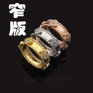 Bijoux haut de gamme Bijoux pour Vancleff Womens Asian Gold Bijoux Kaléidoscope étroit avec anneau de diamant Fleuré Fleuré Full Full Diamond Ring Original 1: 1 avec logo réel