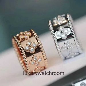 High -end sieradenringen voor Vancleff dames caleidoscoopring met 18k roségouden platte ring rand rand diamant inleg proberen en modieus ontwerp origineel 1: 1 met logo