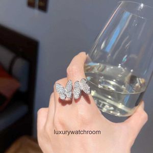 Roches de bijoux haut de gamme pour Vancleff Womens Seiko V Golden Horse Eye Butterfly Ring Double Full Diamond Rague Blue Turquoise Original 1: 1 avec logo réel