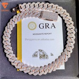 Bijoux haut de gamme VVS Moisanite Iced Out Cuban Link Chain 925 Sliver Rose Gold plaqué 18 mm Pass Diamond Tester Collier