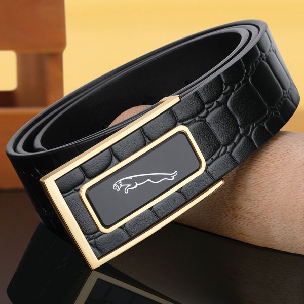 Ceinture imprimée léopard haut de gamme, cuir véritable pour hommes, marque d'affaires et de loisirs, ceinture atmosphérique pour hommes, boucle lisse, Jaguar