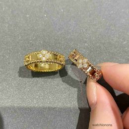 High-end luxe ring 925 Sterling Silver Vanclef caleidoscoop paar ring vrouwelijk 18k goud smalle editie gras vol diamant wijs vinger handstuk