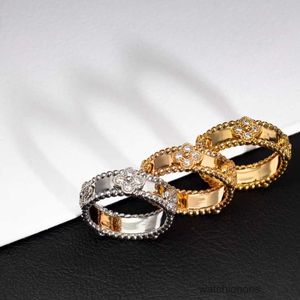 High-end luxe ring Fanjia caleidoscoopring verguld met dikke gouden roos en diamanten modieuze elegante ketting voor dameslicht