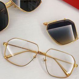 Gafas de sol de marca Santos de diseñador de marca masculina de gama alta para hombres y mujeres con montura dorada, lentes plegables transparentes rectangulares, gafas de sol de viaje de moda CT0353