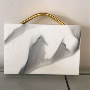 Sac boîte rigide à motifs de marbre haut de gamme, petit sac carré, sac de dîner à poignée en laiton, sac à main de mariage 240207