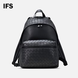 Moda de alta gama de cuero tejido tejido de gran capacidad de ocio Mochila de viajes Light Light Luxury Notebook Notebook Bag Bag Negro Unisex