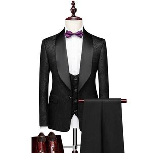 High-end herenpakken bruidegom dragen smoking op maat gemaakt 3-delige bruiloft pakken slim fit groomsmen Beste man pak (jas + pant + vest) x0909