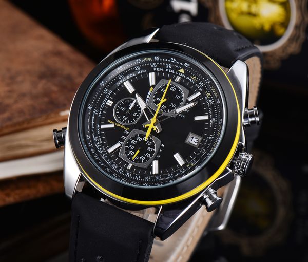 Montre pour hommes haut de gamme Montre à quartz décontractée classique Chronographe automatique à six aiguilles Run seconde montre Cadran 41 mm Bracelet en cuir Montre de sport décontractée