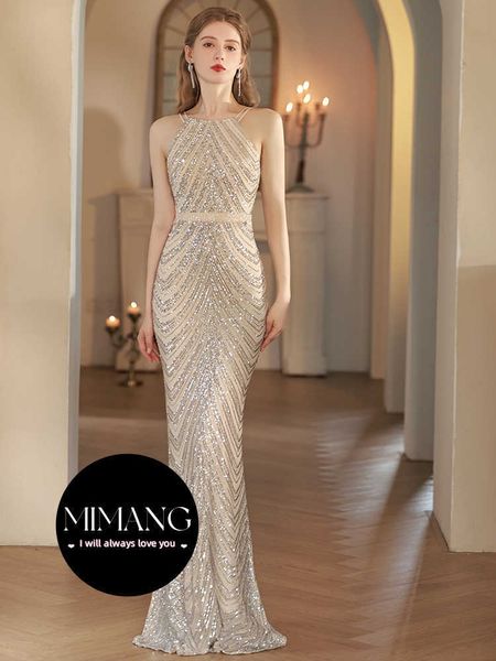 Robe de soirée sirène haut de gamme Longue robe féminine Lumière Banquet de luxe Tempérament de graduation Robes licou
