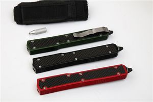 Cuchillo táctico automático de alta gama D2 Hoja satinada de doble filo Mango de fibra de carbono Caza al aire libre EDC Equipo de supervivencia de bolsillo con bolsa de nailon