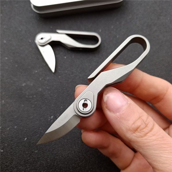 Mini petit couteau de poche EDC haut de gamme M390 lame satinée TC4 poignée en alliage de titane couteaux porte-clés avec boîte de vente au détail