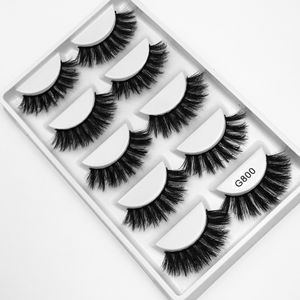 G800 Mink Hair 3D Natural Long Eyelash 5 Paren Pack Dikke False Wimpers Factory Supply Groothandel