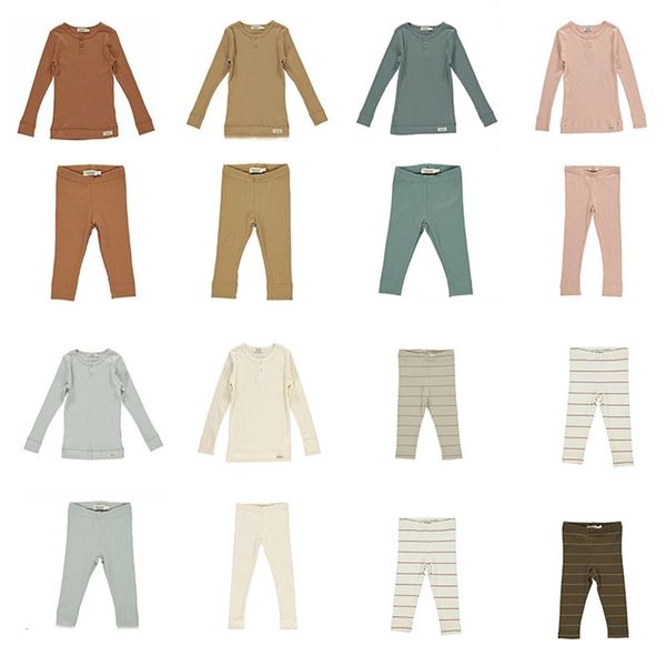 Haut de gamme modal coton enfants à manches longues t-shirt et pantalon garçon filles marque vêtements solide beau tissu enfants 210619