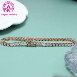 Joyería de moissanita de alta gama, 7 pulgadas, 3mm d Vvs1, diamante de moissanita, pulsera de tenis de oro rosa auténtico de 14k para hombres y mujeres