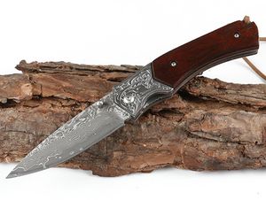 Hoge Kwaliteit 7 Inch Damascus Pocket Folding Mes VG10 Damascuss Steel Drop Point Blade Rosewood Handvat EDC-overlevige vouwmessen Gift