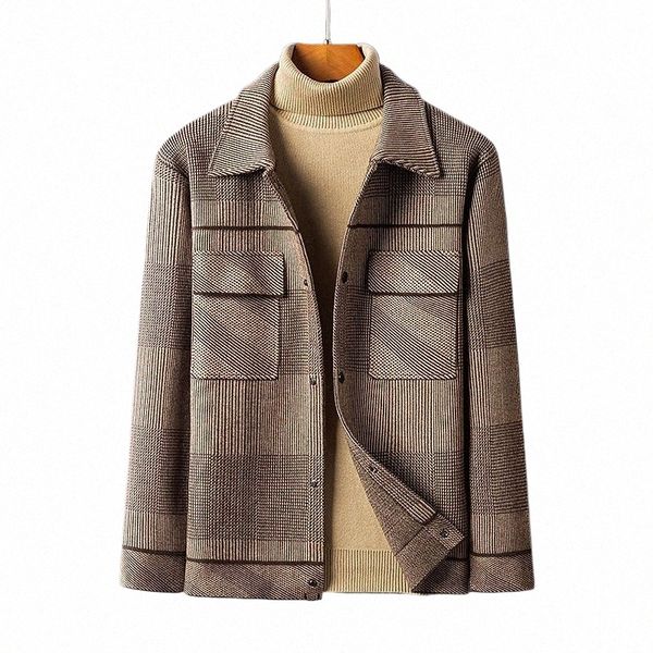 Veste tricotée haut de gamme pour homme, cardigan, manteau en laine à rayures fi, à revers, pull décontracté, automne-hiver 2021, P02V #
