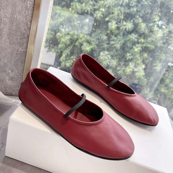 Mocassins de ballet haut de gamme à bouche peu profonde, chaussures de grand-mère en cuir souple à bout rond et Style décontracté