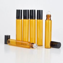 Flacons de parfum haut de gamme Ambre rechargeable 10ml Parfum ROLL ON FLACONS VERRE HUILE ESSENTIELLE Flacon Acier Métal Roller