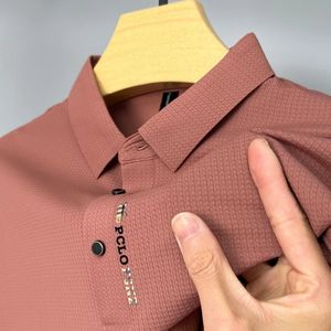 High-end geprinte Paul Shirt Ice Silk zonder sporen Cool Feeling Short Sleeve Mens Rapel T-Shirt Business Casual Polo Shirt 240407
