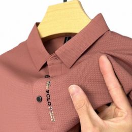 Chemise de chemise Paul imprimée haut de gamme Soie de glace sans trace Cool sentiment manches courtes hommes revers T-shirt Busin polo décontracté I5nB #