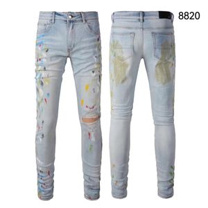 Qualité haut de gamme AMI Jeans pour hommes Designer High Street Ripped lettre de peinture Jeans Retro Street pantalon de survêtement décontracté pantalon de jogging 8820